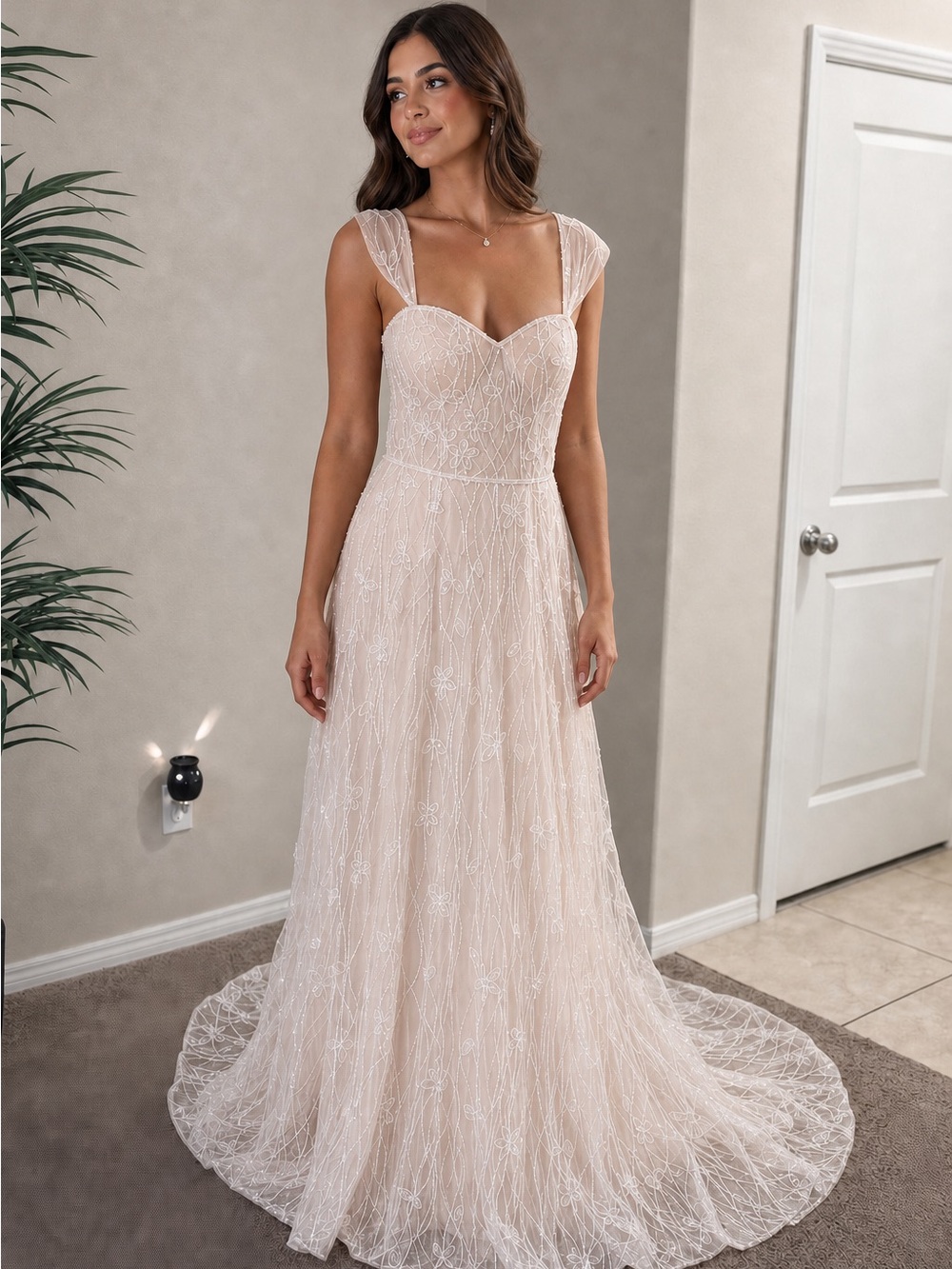 Melissa Sweet A-Line Wedding Dress Beaded Sheath Ivy Size 8 New